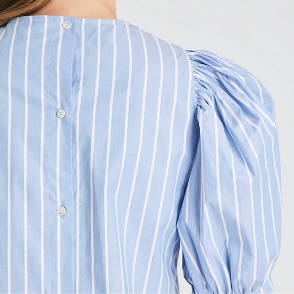 SANDRO Puff-ball sleeves blue stripe cotton blouse Size 3 (6US) - Picture 2 of 10
